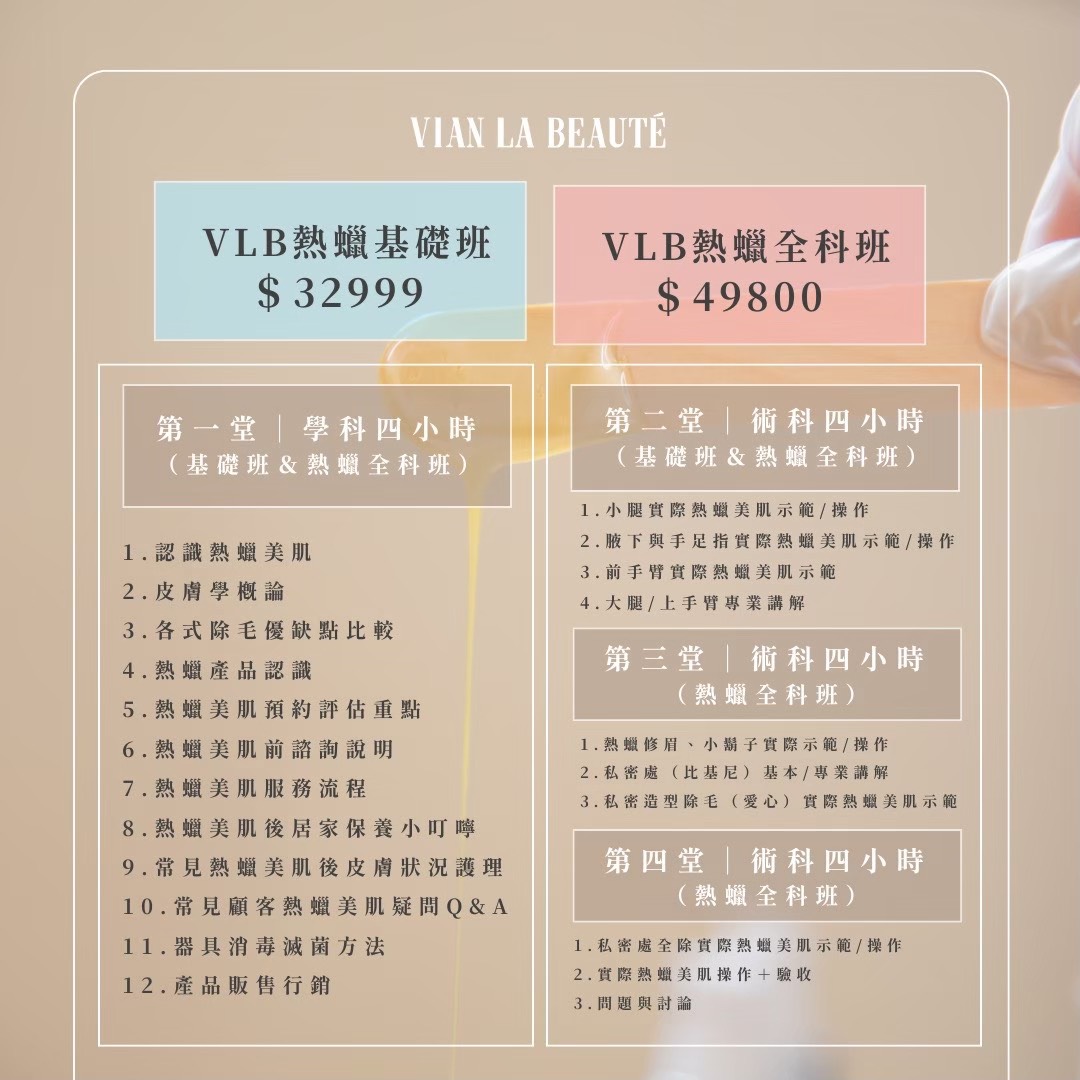 VLB 熱蠟基礎班與熱蠟全科班課程比較